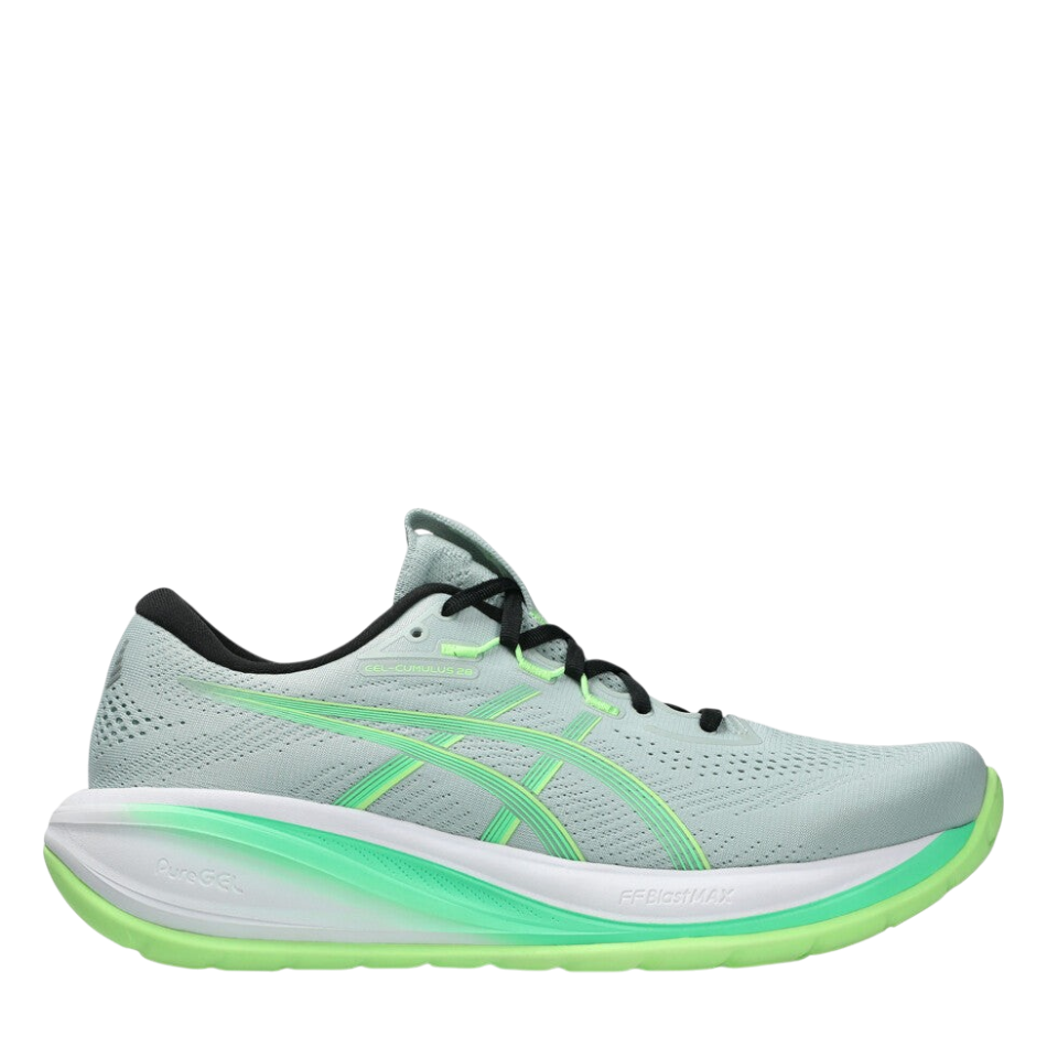Up & Running ASICS Men's GEL-CUMULUS 28 running shoes in cold moss and vital green with breathable mesh upper