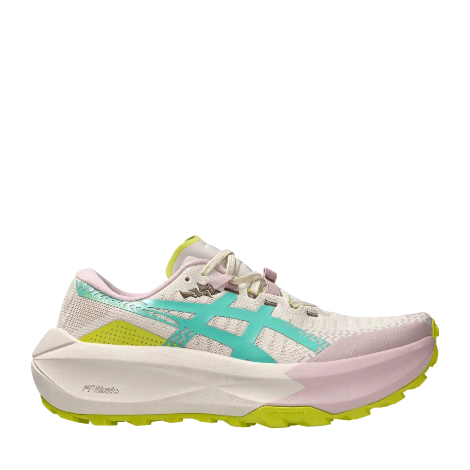 ASICS Women's TRABUCO MAX 5 Trail Running Shoes in Mineral Beige/Aurora Green, side view