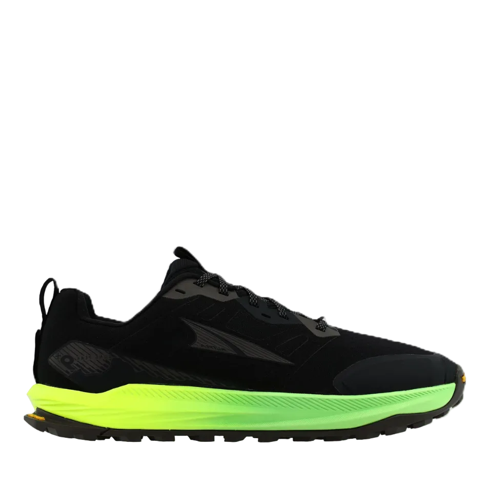 Altra Men's Lone Peak 9+ Trail Running Shoes in Black/Dark Grey/Green Gecko, side view