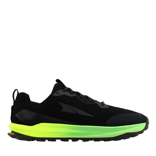 Altra Men's Lone Peak 9+ Trail Running Shoes in Black/Dark Grey/Green Gecko, side view