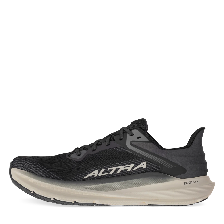 Up & Running Altra Torin 8 men's running shoes in black and white with breathable jacquard mesh and EGO MAX midsole.