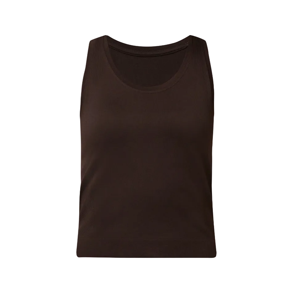 Athlete Crop Seamless Workout Tank Top in Espresso Brown, front view