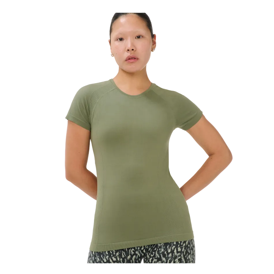 Sweaty Betty Athlete Seamless Workout T-Shirt in Bracken Green, model front view