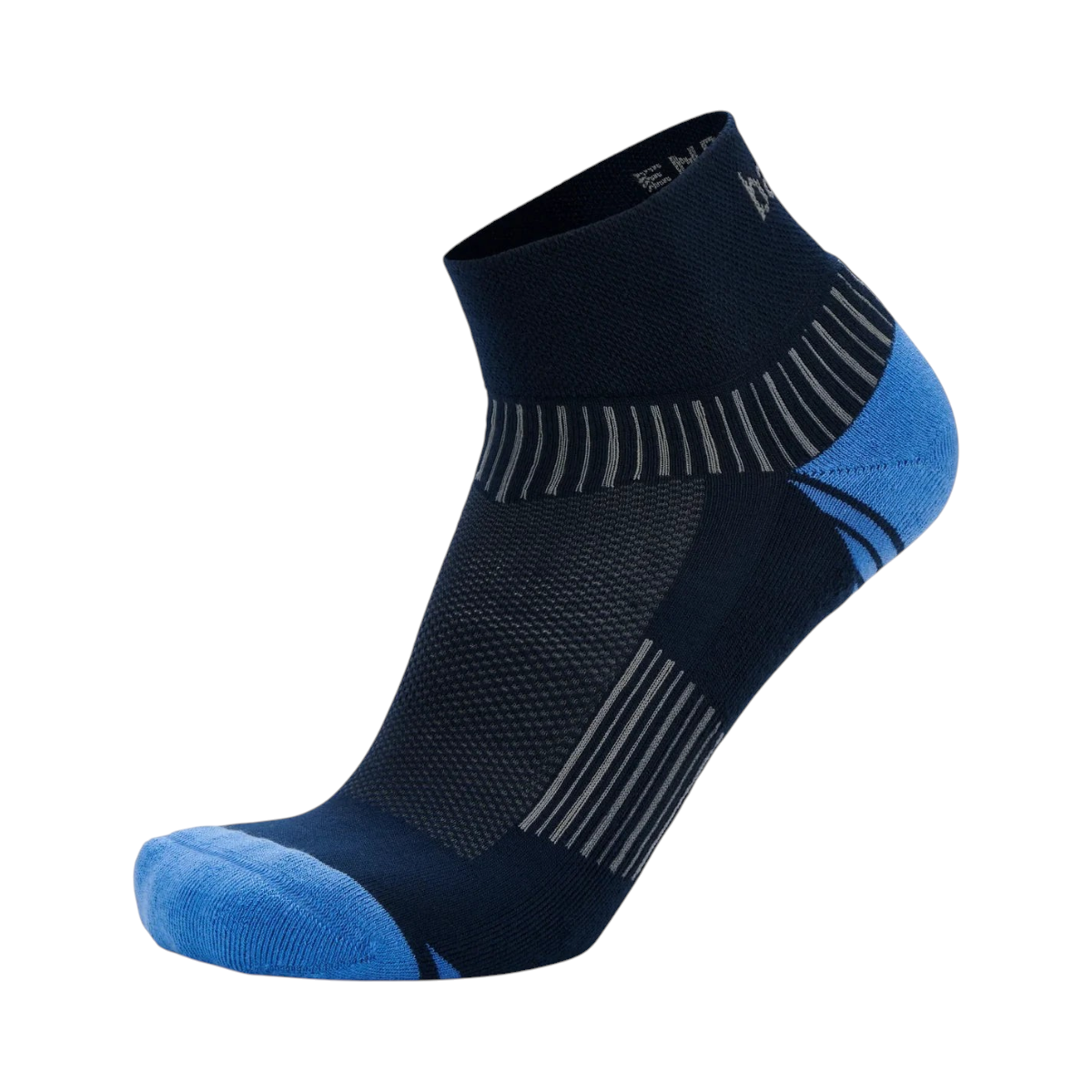Up & Running Balega Enduro Quarter running socks in ink blue with medium cushioning and arch support.