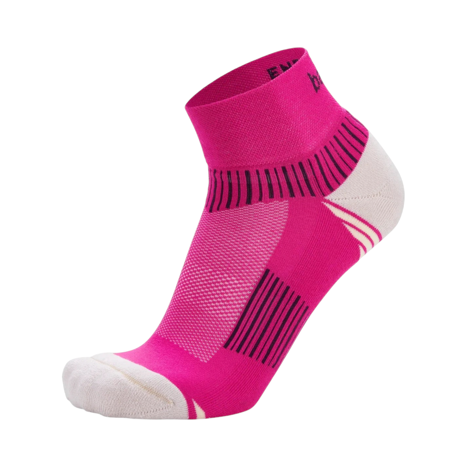 Up & Running Balega Enduro electric pink quarter running socks with moisture-wicking fabric and medium cushioning.