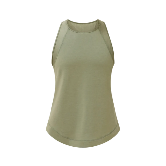 Breathe Easy Mesh Run Tank Top in Bracken Green, front view