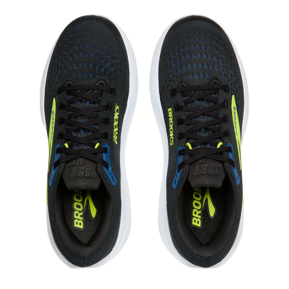 Up & Running Brooks Ghost Max 3 men's running shoes in black, navy, and acid lime with high-stack cushioning.