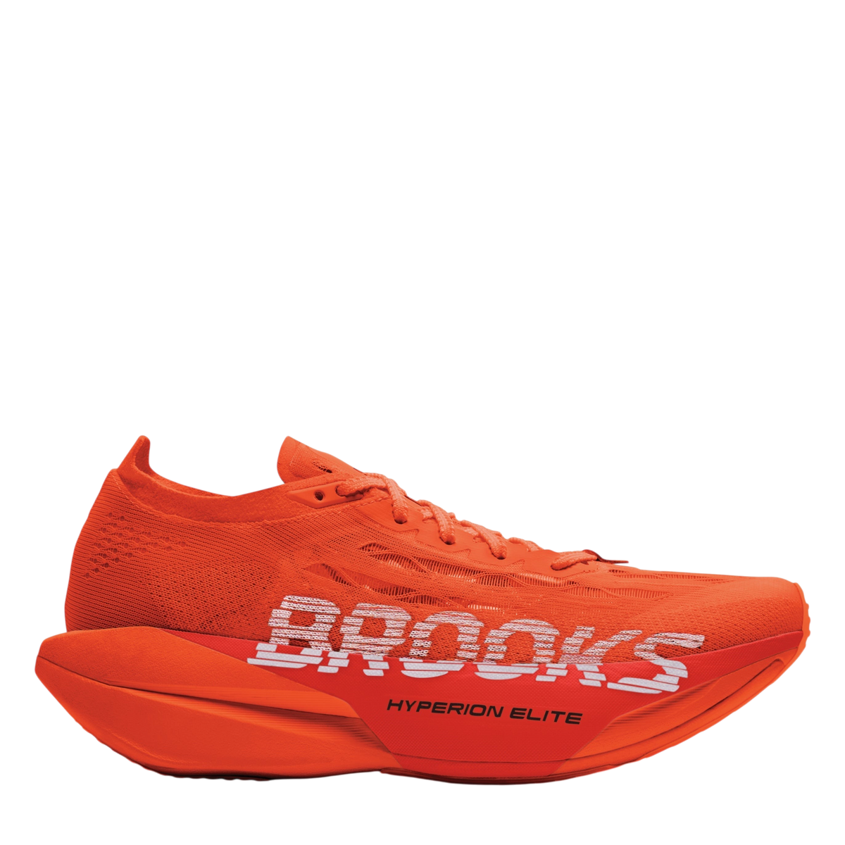 Up & Running Brooks Hyperion Elite 6 running shoes in vibrant tigerlily orange with white branding and rocker sole