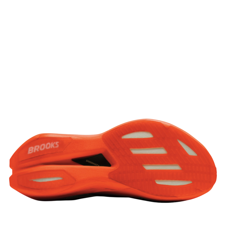Up & Running Brooks Hyperion Elite 6 running shoe outsole in bright tigerlily orange with white detailing
