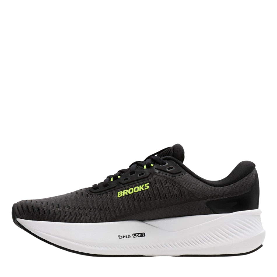 Up & Running Brooks Revel Max men's running shoes in black and ebony with white DNA LOFT v2 cushioned midsole