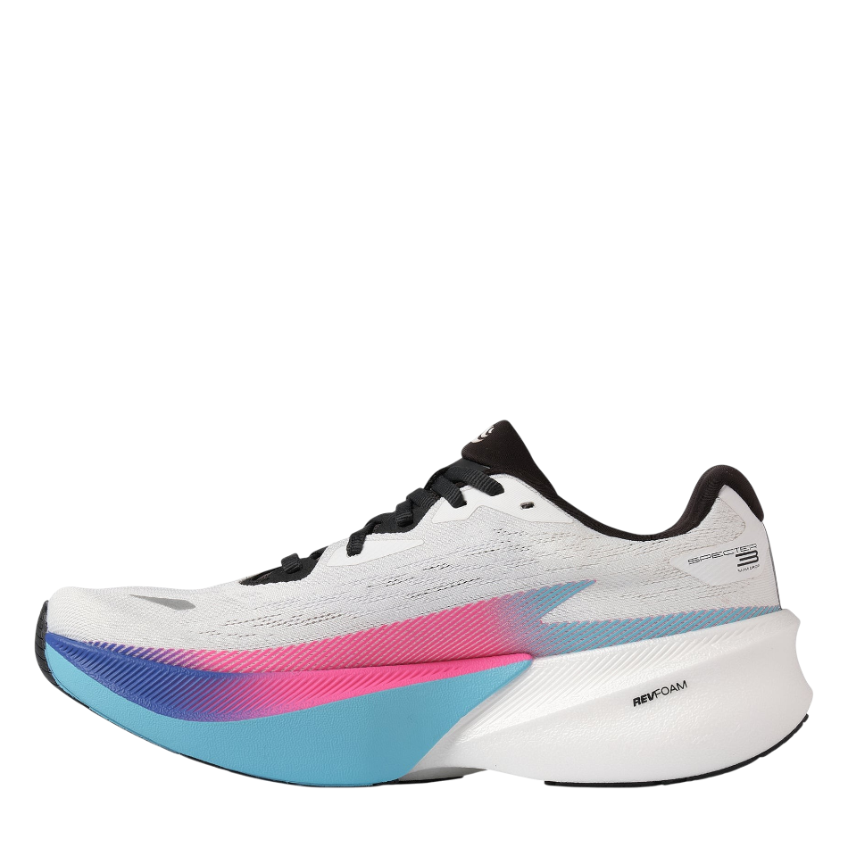 Up & Running Topo Specter 3 men's road running shoe in white with pink and sky blue midsole accents