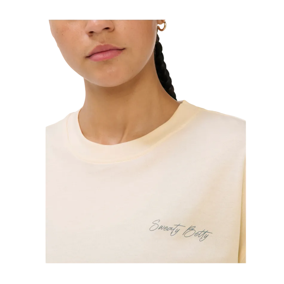 Mindful Moves Graphic T-Shirt in Dove White/Faded Blue/Graphic Script, collar view