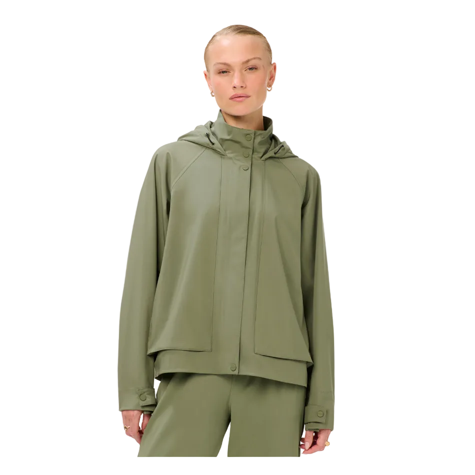 Motion Waterproof Cropped Parka in Bracken Green, model front view