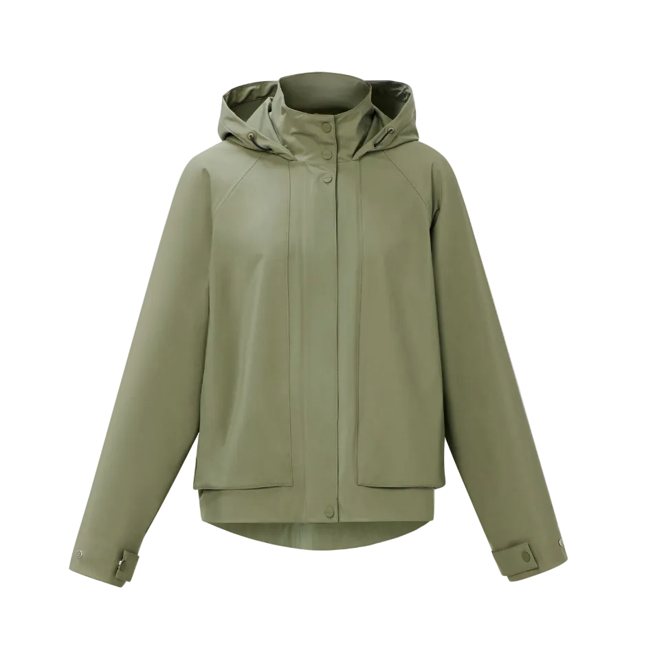 Motion Waterproof Cropped Parka in Bracken Green, front view