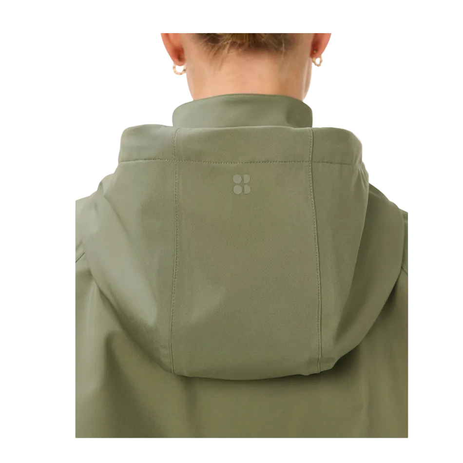 Motion Waterproof Cropped Parka in Bracken Green, hood