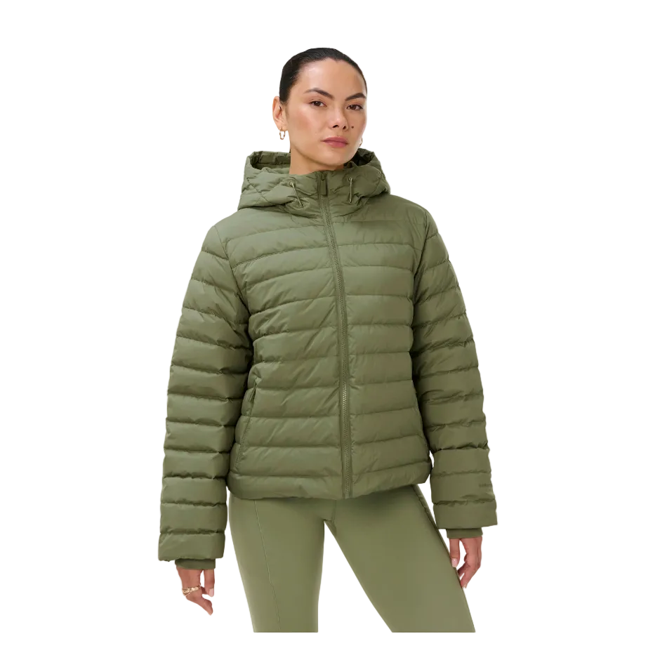 Nimbus Lightweight Short Puffer in Bracken Green, model front view