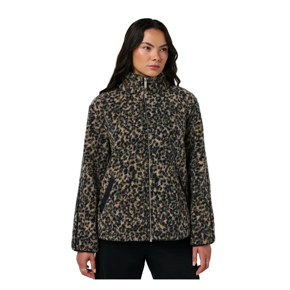 Sweaty Betty Plush Fleece Contrast Zip Up Brown Ink Leopard, front view model