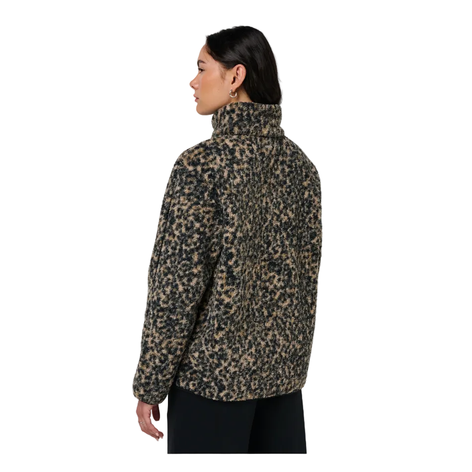 Sweaty Betty Plush Fleece Contrast Zip Up Brown Ink Leopard, back view model