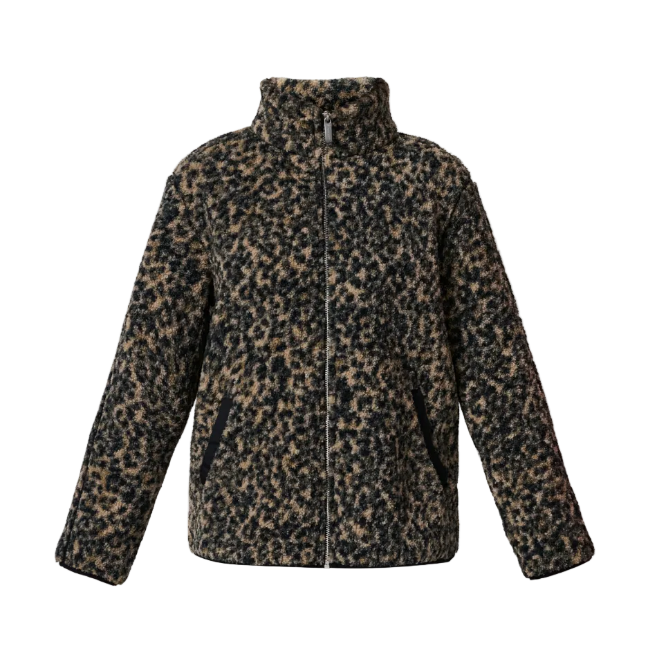 Sweaty Betty Plush Fleece Contrast Zip Up Brown Ink Leopard, front view