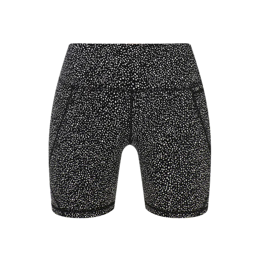 Power 6" Shorts in Black Micro Dot Print, front view