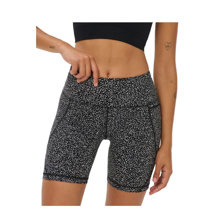 Power 6" Shorts in Black Micro Dot Print, model front view