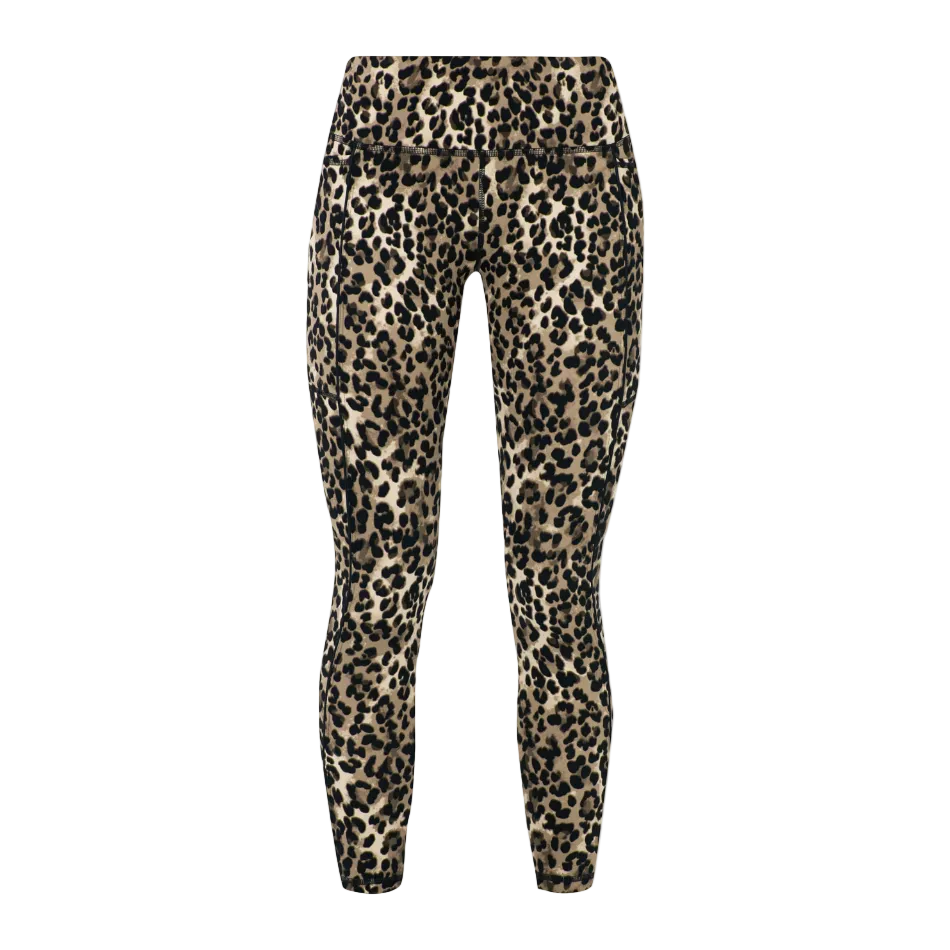 Power 7/8 Piping Workout Leggings in Brown Ink Leopard Print, front view