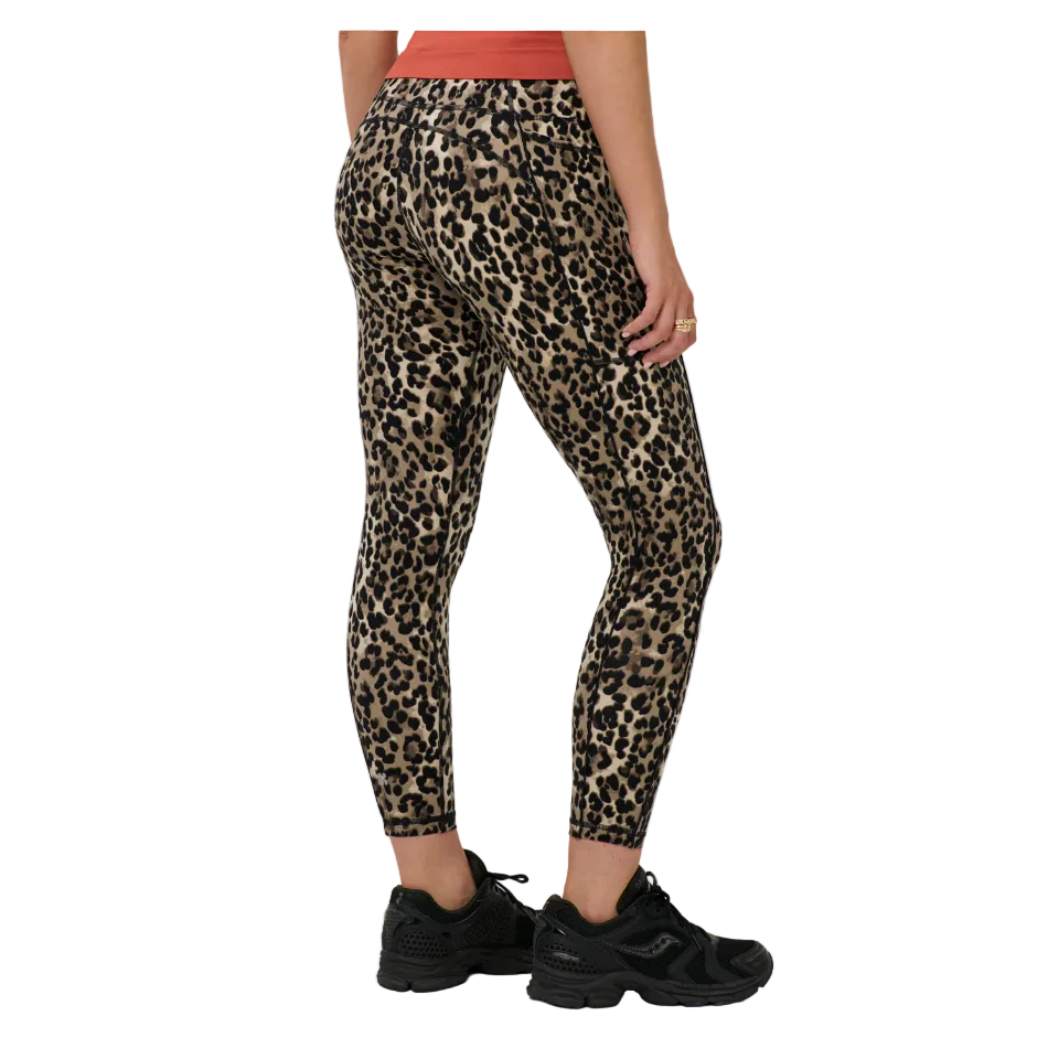Power 7/8 Piping Workout Leggings in Brown Ink Leopard Print, model back view