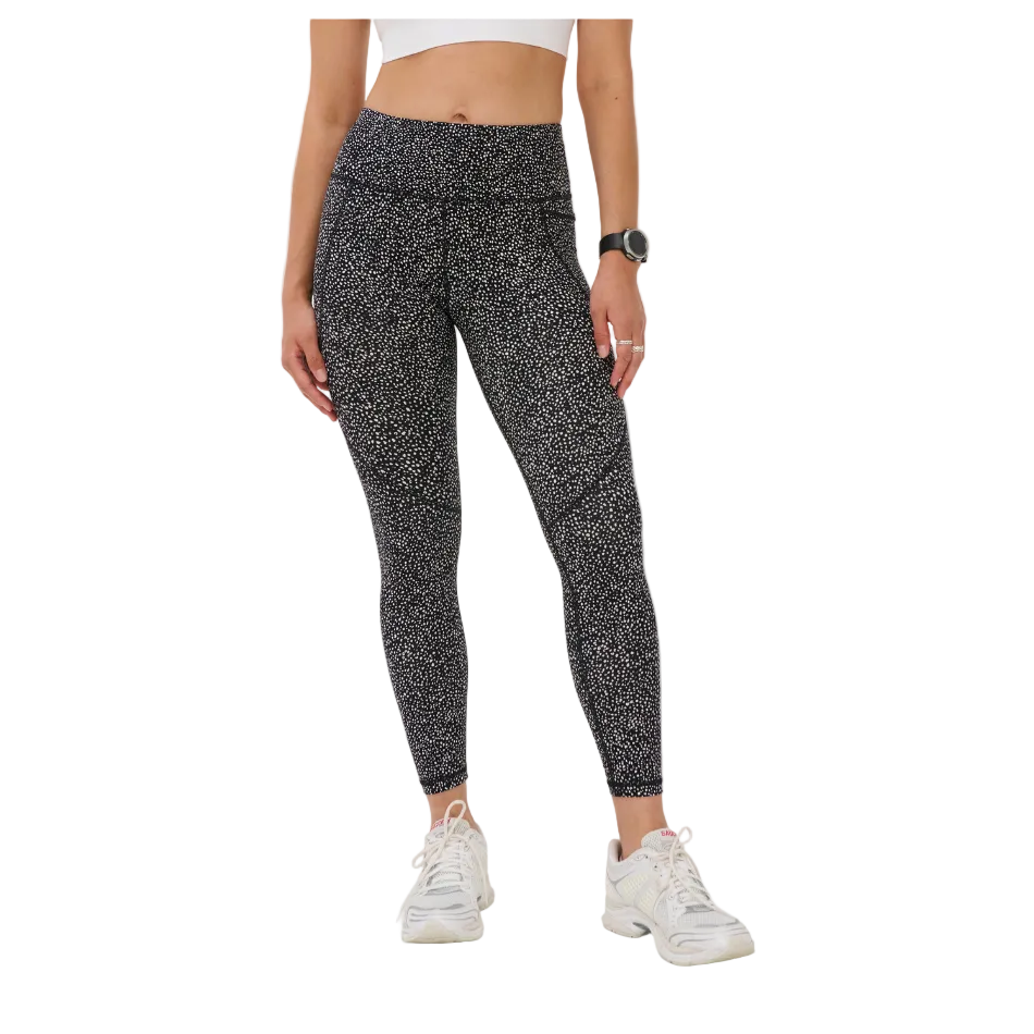 Power 7/8 Workout Leggings in Black Micro Dot Print, model front view