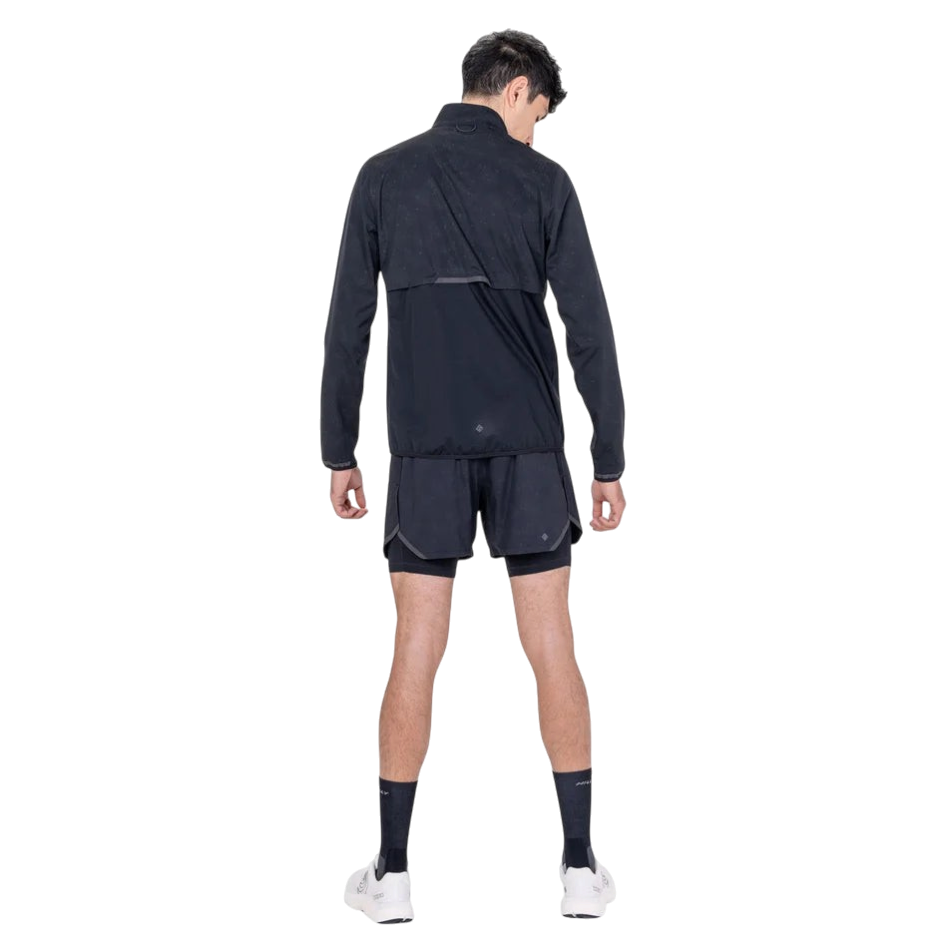 Up & Running Ronhill Men's Tech Reflect Lux running jacket in black with reflective details, back view