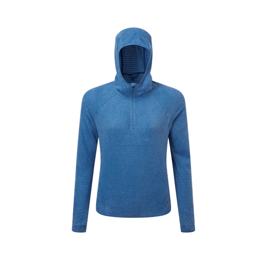 Up & Running Ronhill women's blue textured Primaloft winter running hoodie with half-zip and hood