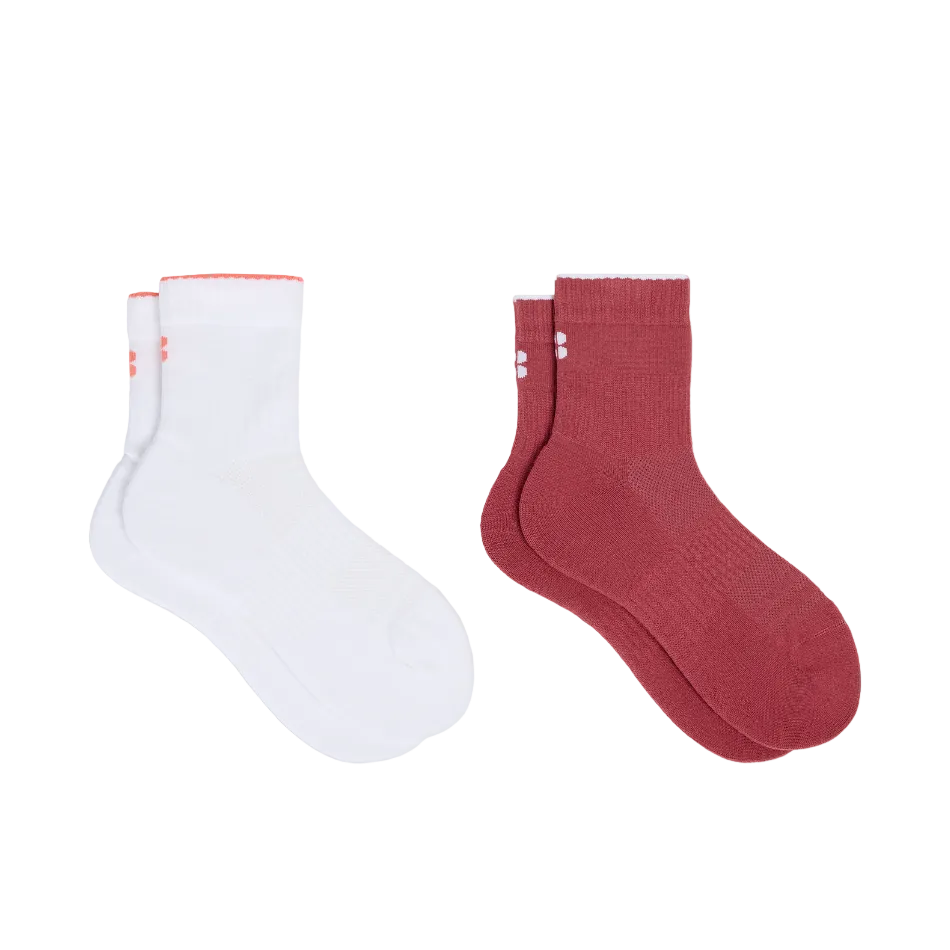 Sweaty Betty Crew Running Socks 2 Pack in Sienna Pink/Tuscan Orange/White, top view