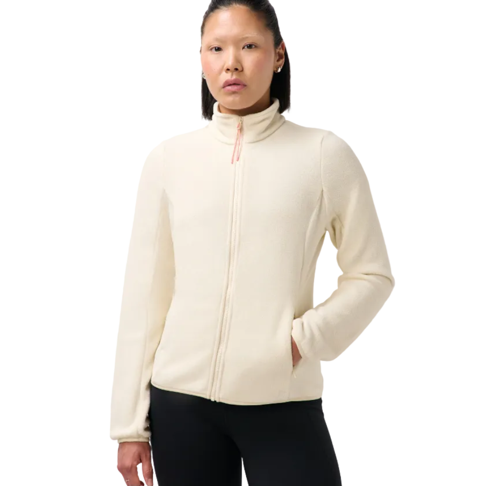 Sweaty Betty Evergreen Fleece Zip Up in Clay Beige, front view model