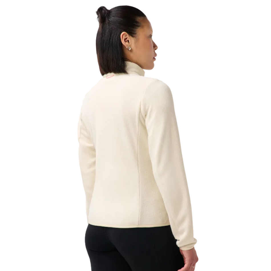 Sweaty Betty Evergreen Fleece Zip Up in Clay Beige, back view model