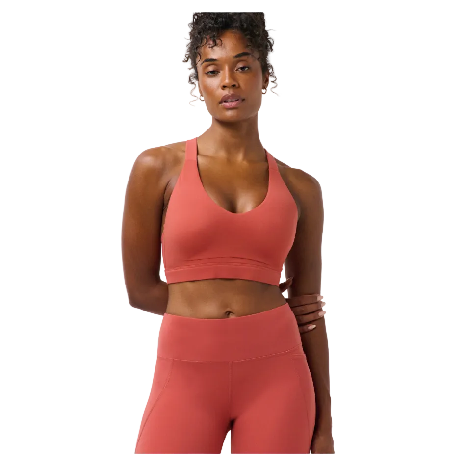Sweaty Betty Power Pulse Bra in Terrazzo Red, front view model