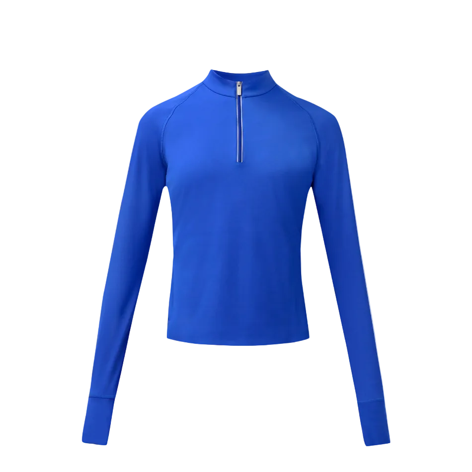 Sweaty Betty Runner's High Bonded Half Zip in Prussian Blue, front view