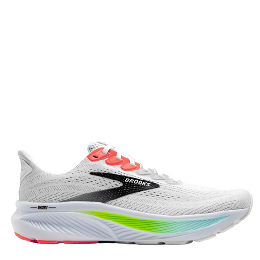 Brooks Men's Ghost 17 Running Shoes in White/Pink Clay/Gecko AW25