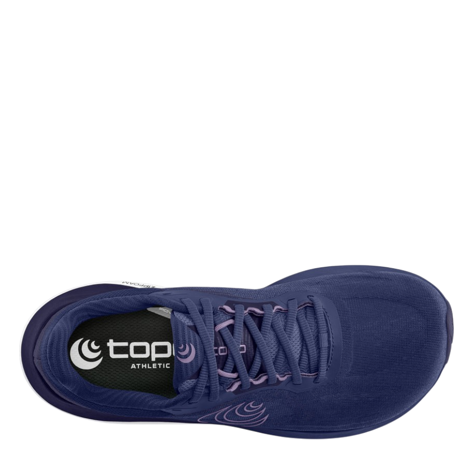 Up & Running Topo Women's Ultrafly 6 running shoes in purple and white with ZipFoam midsole and OrthoLite insole.