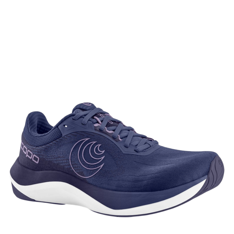 Up & Running Topo Women's Ultrafly 6 running shoes in purple and white with ZipFoam midsole and breathable mesh upper.