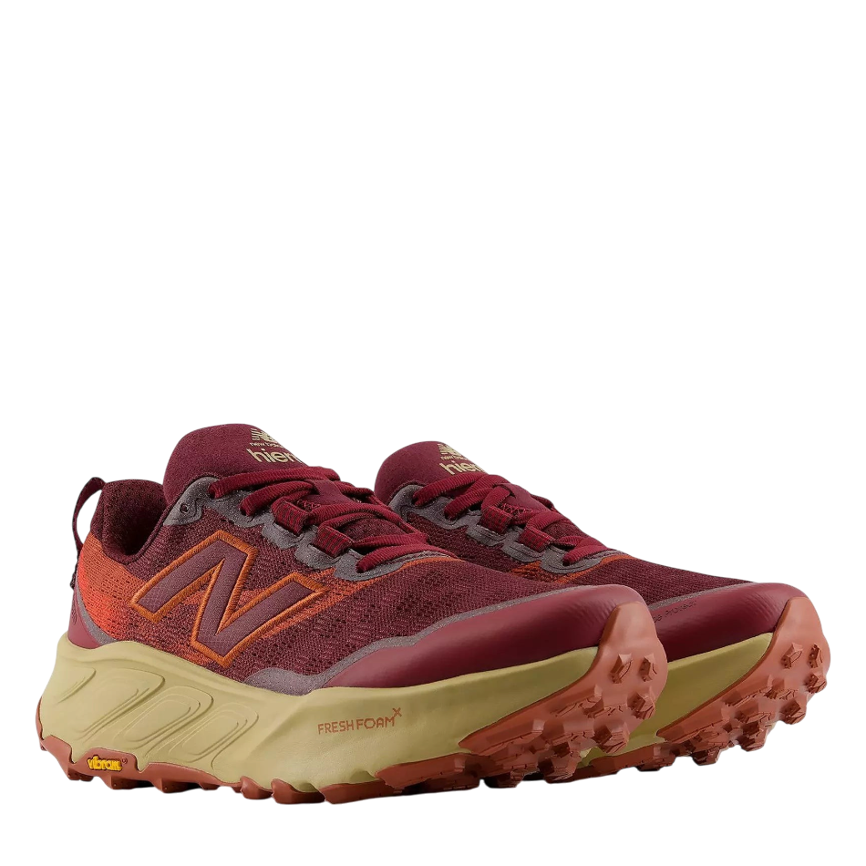 Up & Running New Balance Women's Hierro v9 trail running shoes in mulled wine with Vibram lugged outsoles.