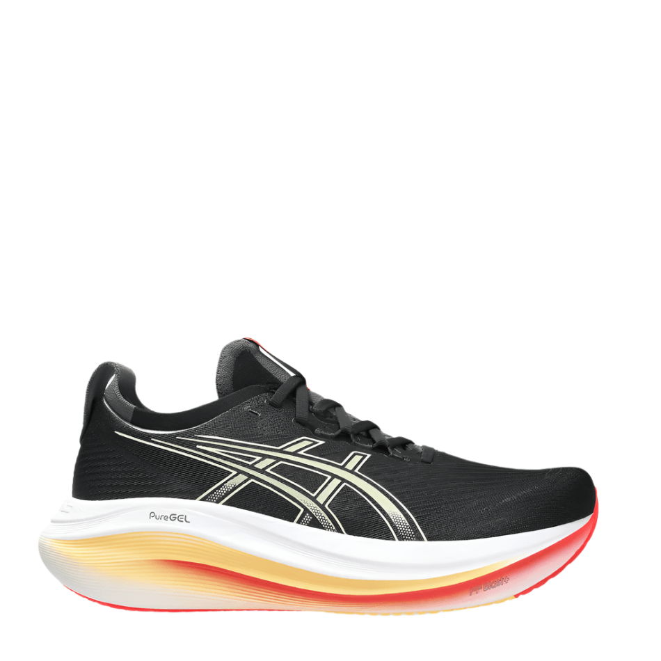 ASICS Shoes ASICS Men's GEL-NIMBUS 27 Running Shoes in Black/Yellow/Red AW25 - Up and Running