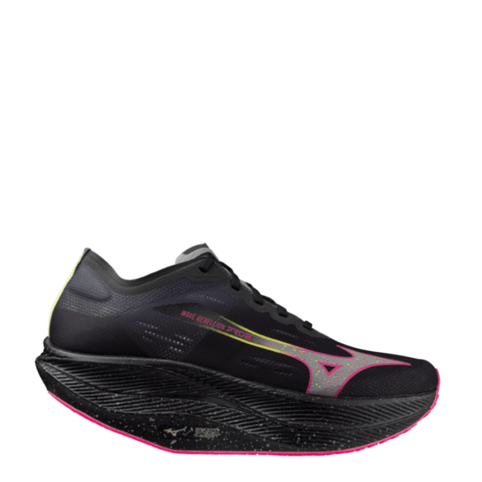 Mizuno Shoes Mizuno Unisex Wave Rebellion Pro 2 Running Shoes in Black/Silver/Pink/Tetra AW24 - Up and Running