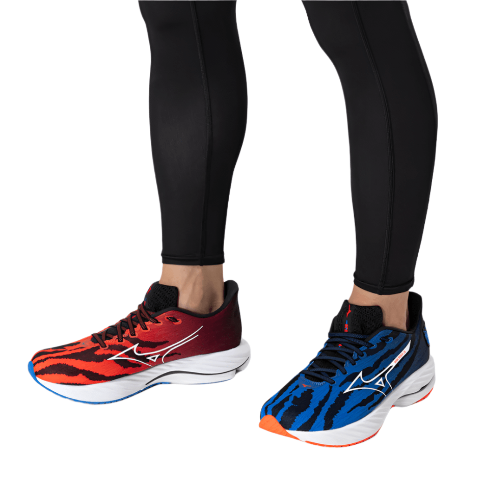 Mizuno Shoes Mizuno Unisex Wave Rider 28 Running Shoes in Mizuno Ignition Red/White/Baseball Blue SS25 - Up and Running
