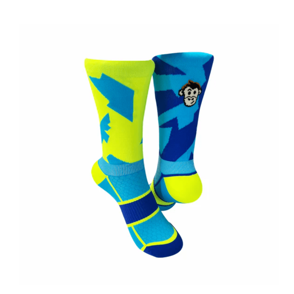 Monkey Sox Clothing Monkey Sox Podium Bolt Sports Socks in Blue/Yellow - Up and Running