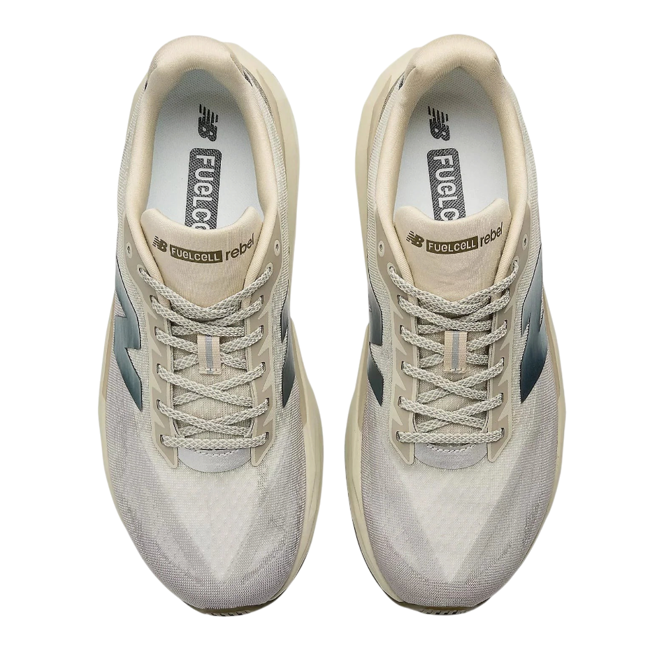 Up & Running New Balance FuelCell Rebel v5 running shoes in shipyard and arid stone with engineered mesh upper