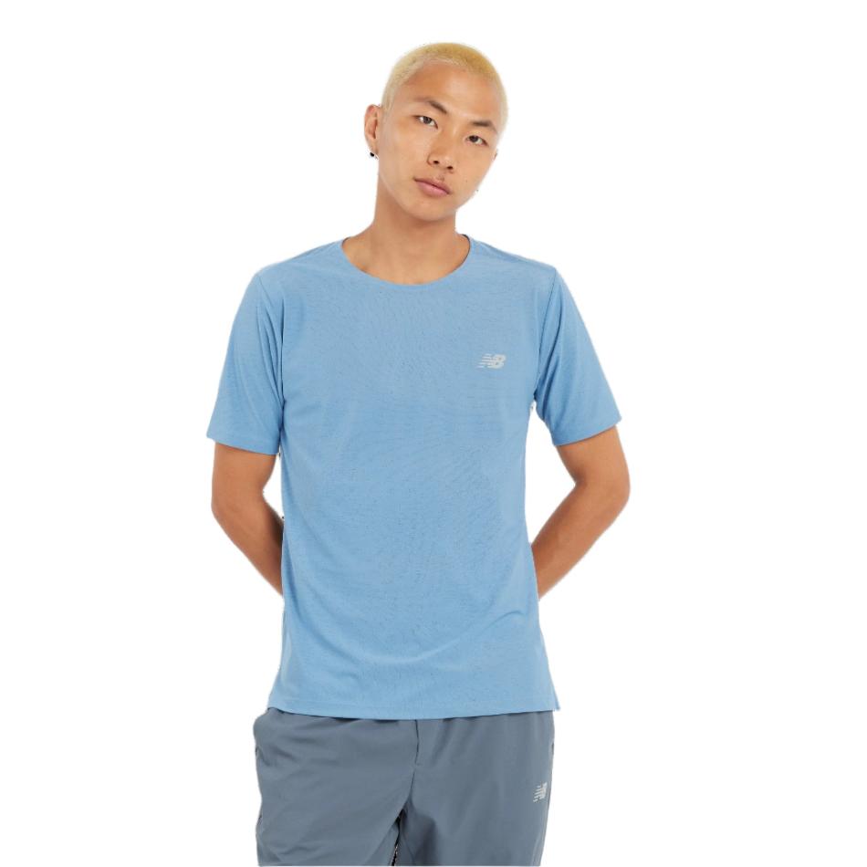 New Balance Clothing New Balance Men's Athletics Jacquard T-shirt in Heron Blue AW24 - Up and Running