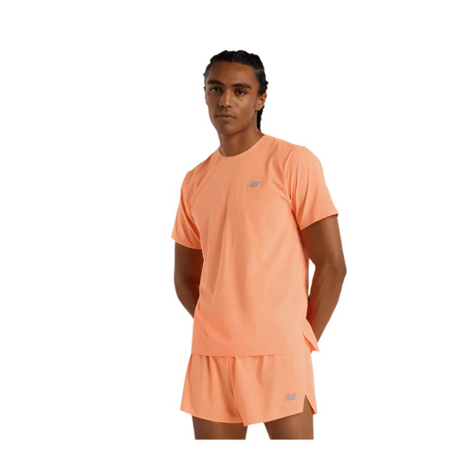 New Balance Clothing New Balance Men's Race Day Ultralight Tee in Hot Mango SS25 - Up and Running