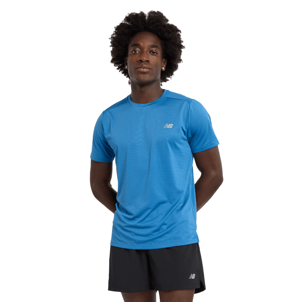 New Balance Clothing New Balance Mne's Athletics Jacquard T-shirt in Heron Blue AW24 - Up and Running