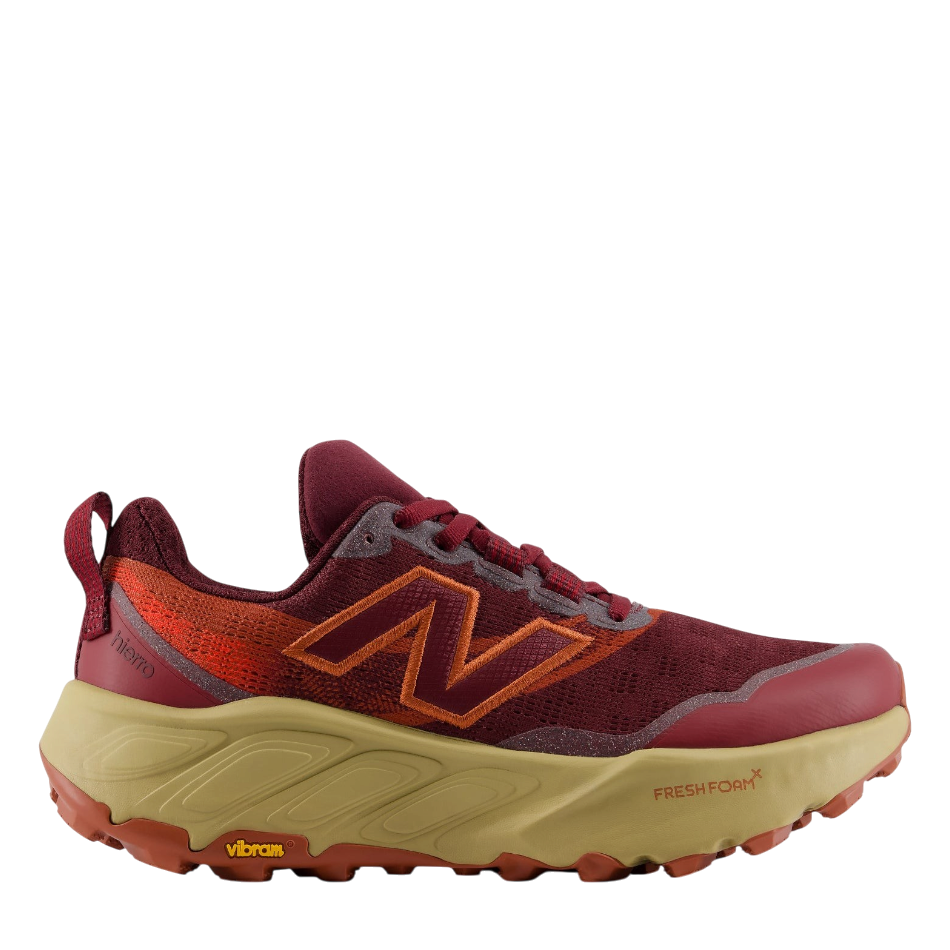 Up & Running New Balance Hierro v9 trail running shoes in mulled wine with Fresh Foam X midsole and Vibram outsole