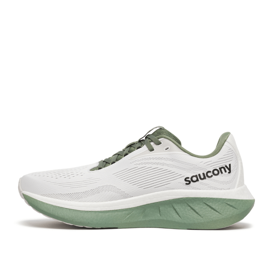 Saucony Shoes Saucony Men's Ride 18 Running Shoes in White/Olivine SS25 - Up and Running