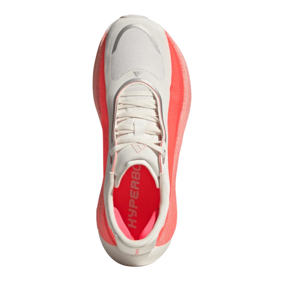 Up & Running adidas Women's Hyperboost Edge running shoes in Solar Turbo white and bright orange top view